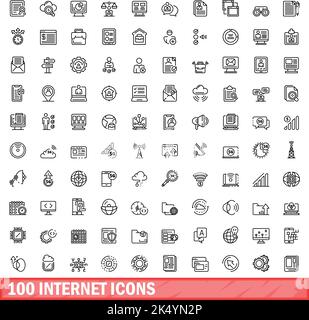 100 internet icons set. Outline illustration of 100 internet icons vector set isolated on white background Stock Vector