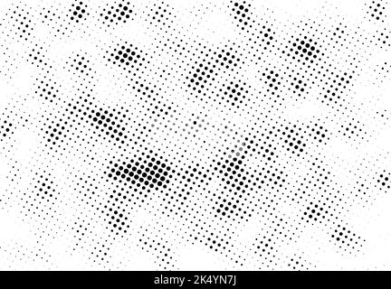Grunge halftone texture. Comic pixelated spots and drops. Dirty white and black canvas. Dotted wallpaper. Vector Stock Vector