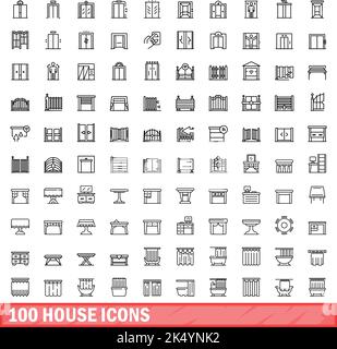100 house icons set. Outline illustration of 100 house icons vector set isolated on white background Stock Vector