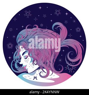 Abstract fantasy Pisces girl, zodiac sign avatar design. Stock Vector