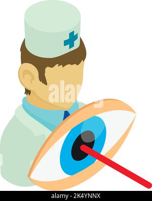 Laser surgery icon isometric vector. Ophthalmologist, laser beam, human eye icon. Correction for vision, ophthalmology concept, healthcare Stock Vector