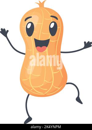 Happy peanut character. Cartoon smiling nut jumping isolated on white background Stock Vector