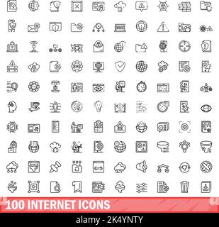 100 internet icons set. Outline illustration of 100 internet icons vector set isolated on white background Stock Vector