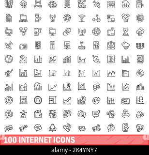 100 internet icons set. Outline illustration of 100 internet icons vector set isolated on white background Stock Vector