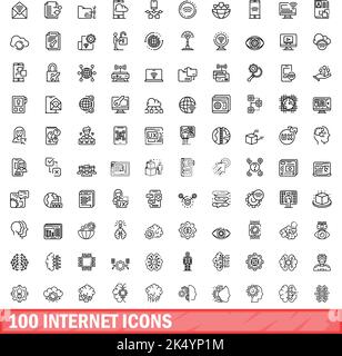 100 internet icons set. Outline illustration of 100 internet icons vector set isolated on white background Stock Vector