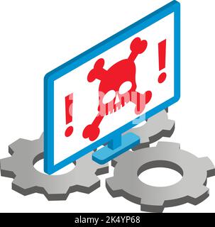Malware removal icon isometric vector. Skull, bone on computer screen, cogwheel. Technical support, adjusting, service Stock Vector
