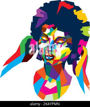 Abstract female head made of colorful polygons illustration. Stock Vector