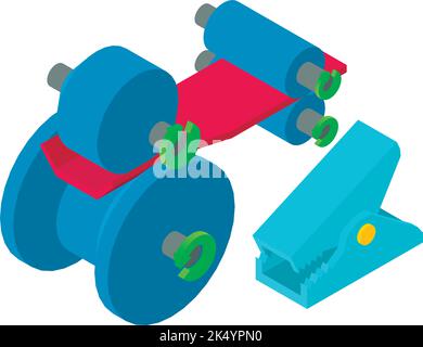 Professional tool icon isometric vector. Roll forming machine and welding clamp. Industrial equipment, construction, manufacturing Stock Vector