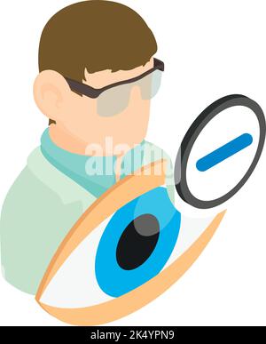 Treatment myopia icon isometric vector. Ophthalmologist, human eye, minus sign. Eye health, myopia, ophthalmology concept Stock Vector