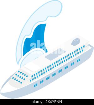 Cruise liner icon isometric vector. Large white passenger ship under ocean wave. Luxury cruise ship, water transport Stock Vector