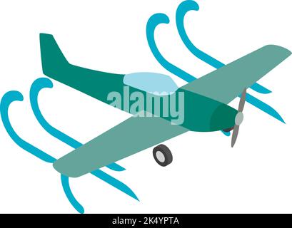 Propeller plane icon isometric vector. Green airplane flying in air flow icon. Air transport, light aircraft, private small plane Stock Vector