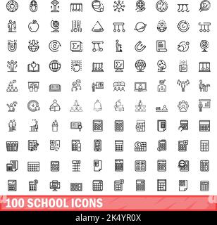 100 school icons set. Outline illustration of 100 school icons vector set isolated on white background Stock Vector
