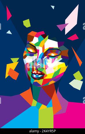 Abstract female head made of colorful polygons illustration. Stock Vector