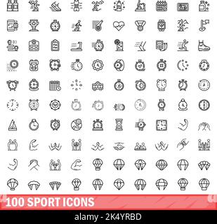 100 sport icons set. Outline illustration of 100 sport icons vector set isolated on white background Stock Vector