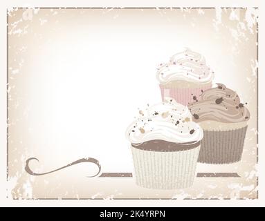 Three different flavored cupcakes made of textures and soft colors Stock Vector