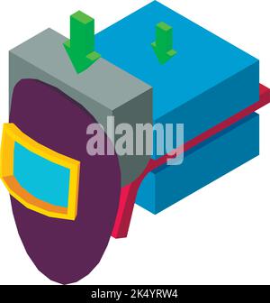 Metallurgist tool icon isometric vector. Hydraulic press machine, protective mask. Professional equipment, metallurgy, manufacturing Stock Vector