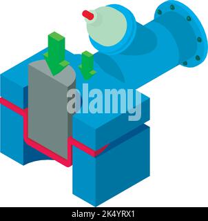 Industrial production icon isometric vector. Press machine, pipe without tap icon. Professional equipment, steel and iron industry, metallurgy Stock Vector