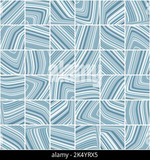 Abstract seamless pattern with blue and grey striped tiles. Graphic vector design with thin strips Stock Vector