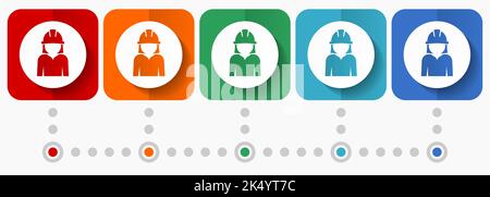 Engineer, worker, manager, employe vector icons, infographic template, set of flat design symbols in 5 color options Stock Vector