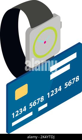Nfc technology icon isometric vector. New modern wristwatch and bank credit card. Modern futuristic technology, cashless payment Stock Vector