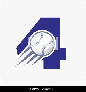 Initial Letter 4 Baseball Logo Concept With Moving Baseball Icon Vector Template Stock Vector