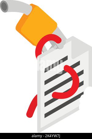 Documentation safety icon isometric vector. Fuel nozzle, virus worm destroy doc. Petroleum industry, security of technical documentation Stock Vector
