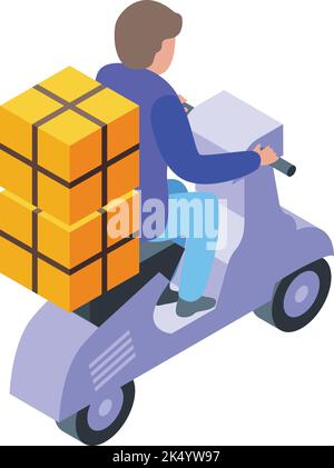 Parcel courier delivery icon isometric vector. Food scooter. Moto electric Stock Vector