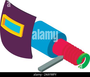 Protective equipment icon isometric vector. Welder mask and thread cutting icon. Professional equipment, repair and construction work Stock Vector