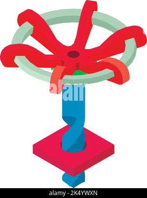 Drilling process icon isometric vector. Cnc machine drilling and round valve. Professional equipment, construction, manufacturing Stock Vector