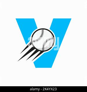 Initial Letter V Baseball Logo Concept With Moving Baseball Icon Vector Template Stock Vector