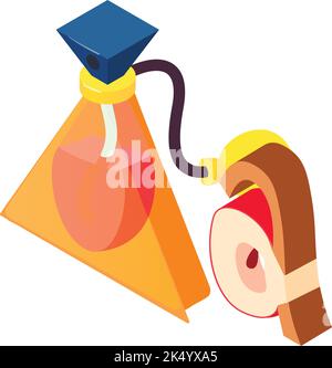Fashion perfume icon isometric vector. Bottle of perfume, red apple with cinnamon. Parfum de toilette, fruity aroma, perfumery Stock Vector