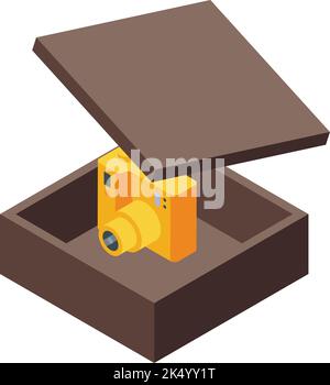 Camera parcel delivery icon isometric vector. Food driver. Online deliver Stock Vector