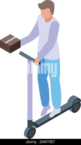 Take parcel courier icon isometric vector. Food bike. Service online Stock Vector
