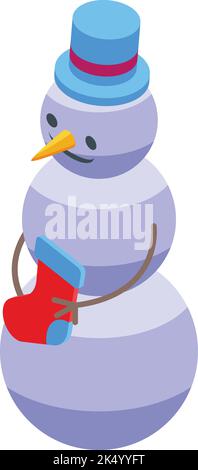 Top hat snowman icon isometric vector. Winter snow. Cute holiday sock Stock Vector