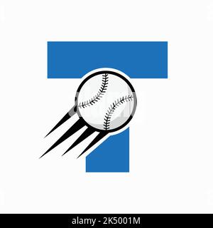Initial Letter T Baseball Logo Concept With Moving Baseball Icon Vector Template Stock Vector