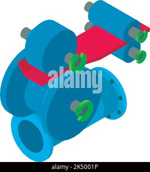 Forming process icon isometric vector. Roll forming machine and pipe part icon. Industrial equipment, construction, manufacturing Stock Vector