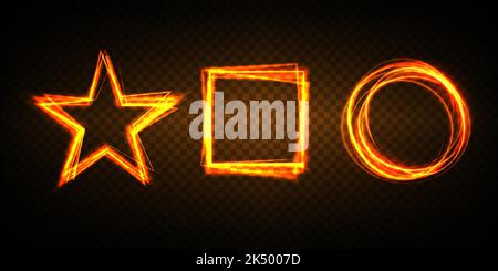 Transparent light effect circle, square, star lens. Abstract sparkling sparkle. elliptical border. Radiant shock. Rotational glow line. Energy element Stock Vector