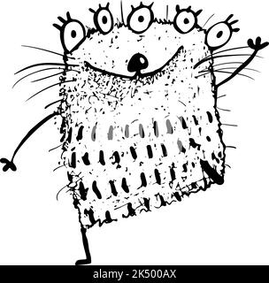 Playful Smiling Hairy Monster for Children Outline Stock Vector