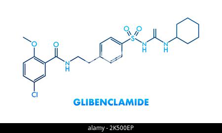 Glibenclamide concept chemical formula icon label, text font vector illustration Stock Vector