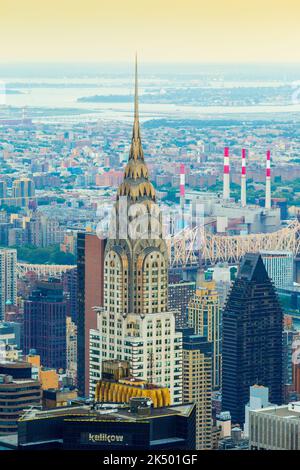 Image showcasing The distinctive Art Deco highrise and rooftop spire of the Chrysler ...