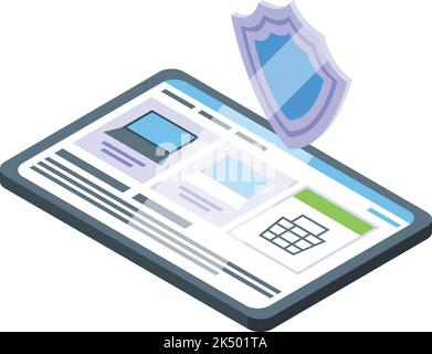 Secured tablet icon isometric vector. Laptop code. Computer process Stock Vector