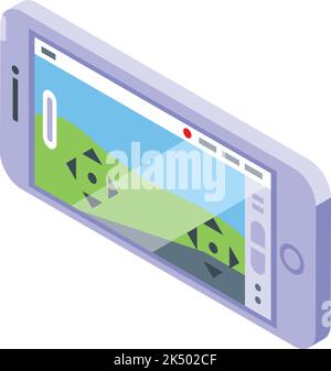 Smartphone drone control icon isometric vector. Aerial video. House tour Stock Vector