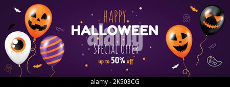 Happy Halloween banner with air themed balloons. Stock Vector