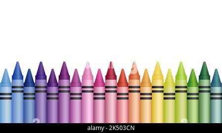 A colorful rainbow gradient of crayons lined up in a row Stock Vector ...