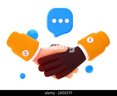 Handshake icon, concept of multicultural partnership, business deal, agreement, cooperation and corporate diversity. Sign of greeting or agree gesture, 3d render illustration Stock Photo