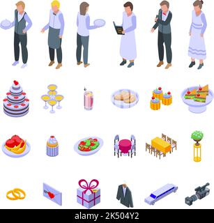 Wedding service icons set isometric vector. Party catering. Service banquet Stock Vector