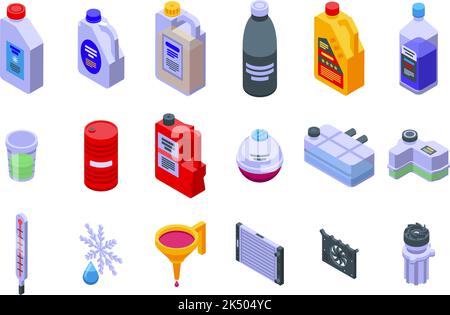 Car engine antifreeze icons set isometric vector. Air vent. Car climate control Stock Vector