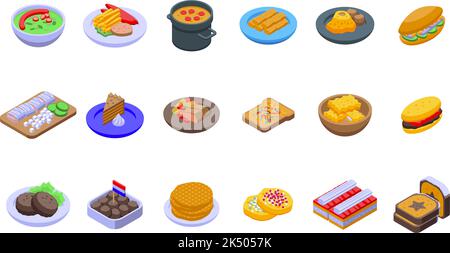 Dutch cuisine icons set isometric vector. Cheese dairy. Emmental gourmet Stock Vector