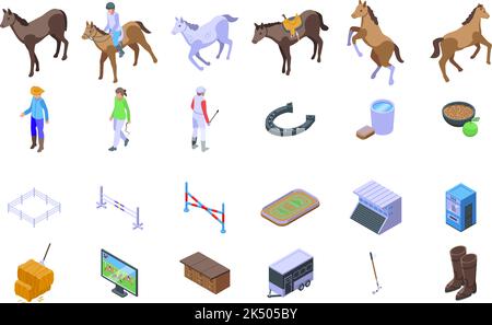 Hippodrome icons set isometric vector. Horse track. Animal game Stock Vector