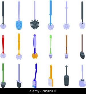 Toilet brush icons set isometric vector. Home bathroom. Clean equipment Stock Vector